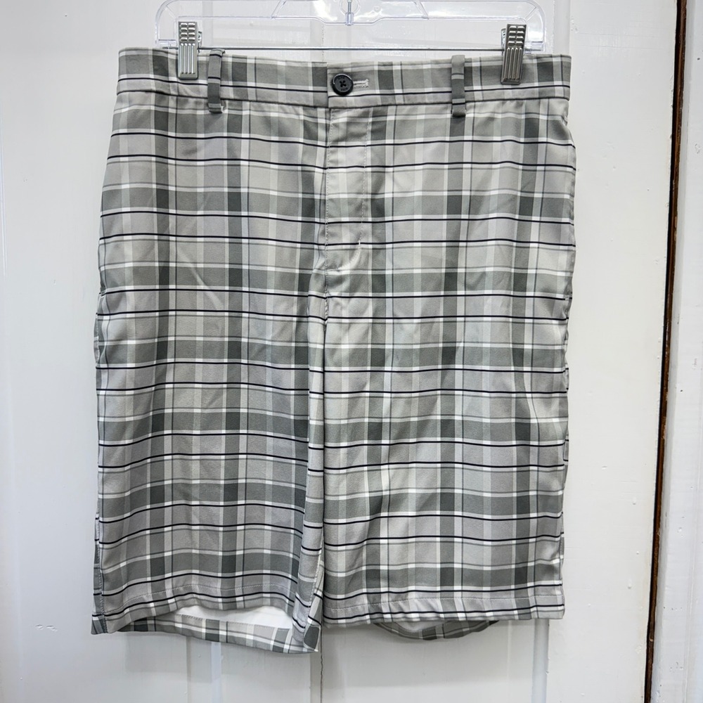 Nike Dri-FIT Plaid Golf Tour Shorts Mens 32 Grey Black Standard Fit Performance